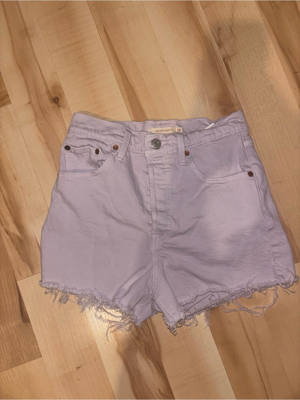 Levi's Lavender High-Rise Frayed Denim Shorts
